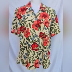 ALDRED DUNNER 100% SILK Hawaiian Floral VINTAGE Women's Shirt Size 14(L)